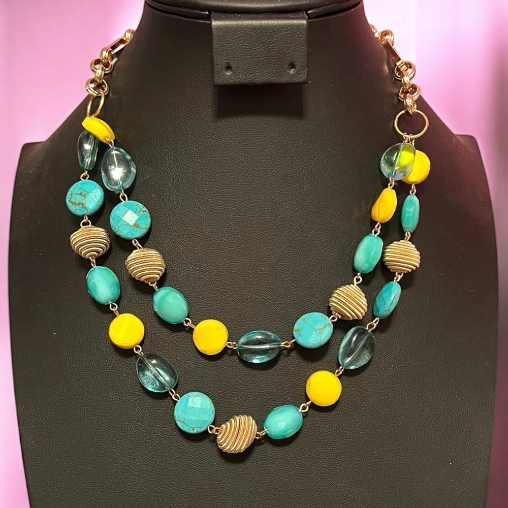 nOir Elegant Blue And Yellow Gold Tone Beaded Necklace